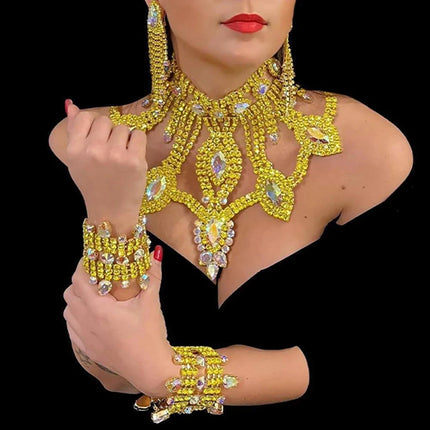 Yellow Rhinestone Showgirl Jewelry Set