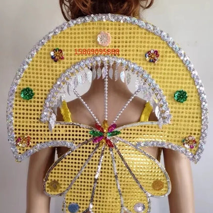 Sequined Butterfly-Style Costume Backpiece with Draped Chain