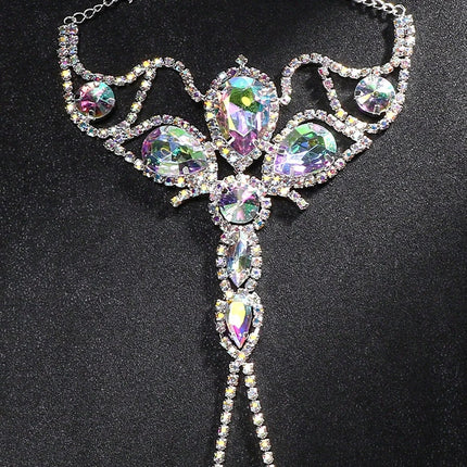 Oversized Crystal Rhinestone Hand Harness Bracelet Drag Queen Catwalk Stage Jewelry