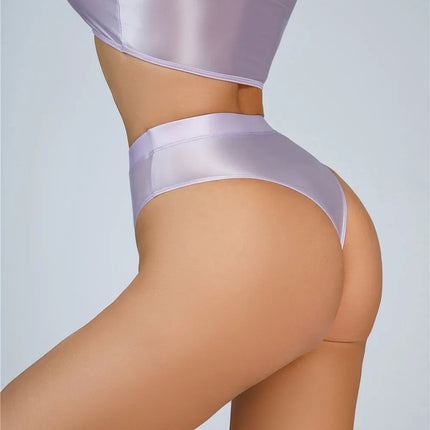 High-Waist Oil Glossy Sheer G-String Thong Satin Smooth Seamless Briefs