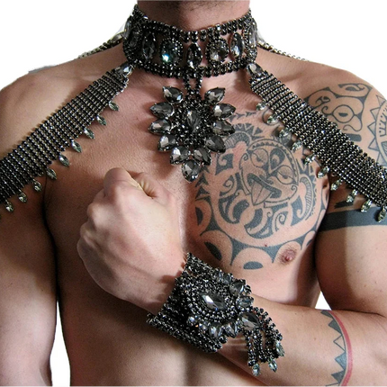 Rhinestone Shoulder Choker Necklace & Bracelet Jewelry Set