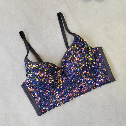 Sequined Glitter Bustier Crop Top & Beaded Stage Camisole