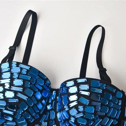 The Stardust Prism Siren – Mirror Embellished Push-Up Bustier Corset Top