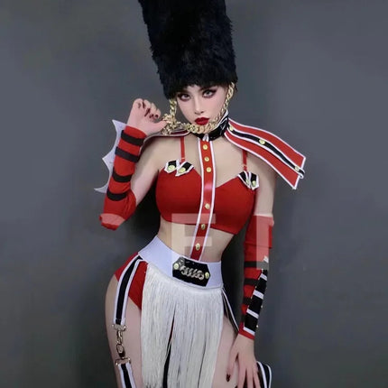 Bar Nightclub DJ DS Gogo Dance Costume Women Dancer Team Stage Party Rave Outfits Military Style Performance Drag Queen Costume