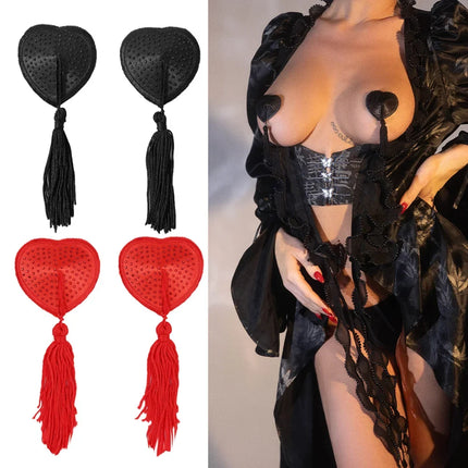 Sparkling Rhinestone Heart Pasties with Swinging Tassels Set