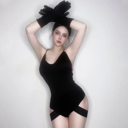 Asymmetrical Cutout Jazz Bodysuit Gogo Dancer Rave Stage Performance Leotard