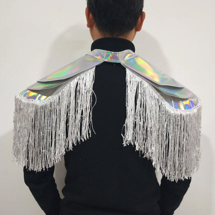 Metallic Laser Fringe Shoulder Armor & Tassel Vest Stage Costume