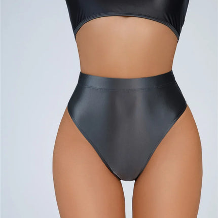 High-Waist Oil Glossy Sheer G-String Thong Satin Smooth Seamless Briefs