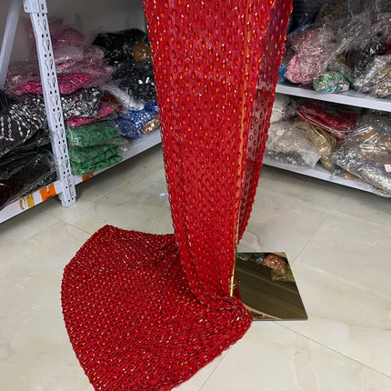 Crimson Red Rhinestone Sweetheart Slit Gown Floor-Length Trailing Evening Dress