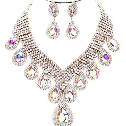 Rhinestone Drop Necklace & Earring Set