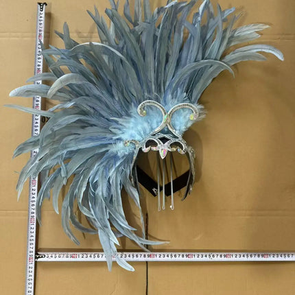The Stardust Mirage – Exquisite Blue Feathered Samba Carnival Headdress