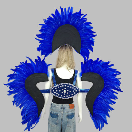 Carnival Elegant Ladies Feather Headdress Wings Two-Piece Role Play Catwalk Halloween Masquerade Carnival Party Suit