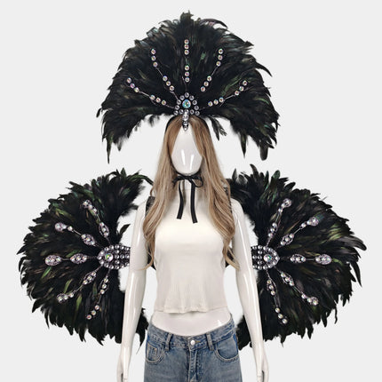 Unisex Artisanal Feather Headdress & Wings Carnival Performance Set