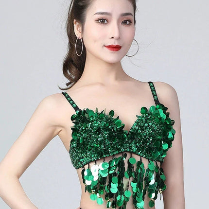 The Stardust Tribal Empress – Metallic Studded Coin & Rhinestone Tribal Belly Dance Bra Top