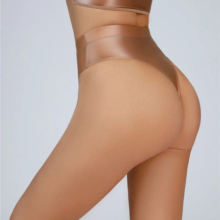 High-Waist Oil Glossy Sheer G-String Thong Satin Smooth Seamless Briefs