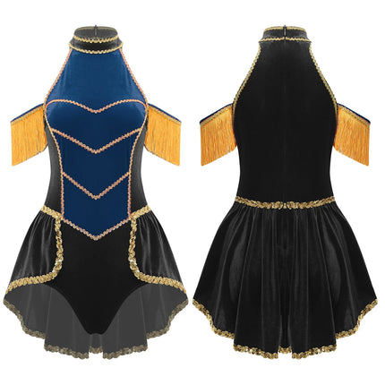 Women's Velvet Circus Ringmaster Sequin Tassel Jumpsuit & Tailcoat