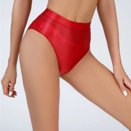 High-Waist Oil Glossy Sheer G-String Thong Satin Smooth Seamless Briefs