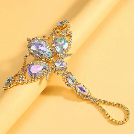 Oversized Crystal Rhinestone Hand Harness Bracelet Drag Queen Catwalk Stage Jewelry
