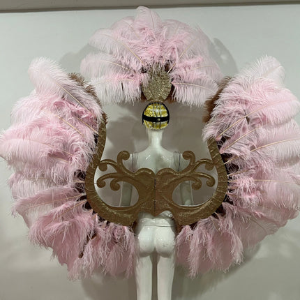 Two-Layer Feather Backpiece with Matching Rhinestone Headdress