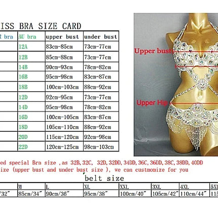 Sparkly Samba Carnival Stone Wire Bra & Thong Two-Piece Stage Costume Set