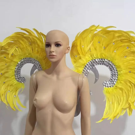 Showgirl Feather Wing Backpiece with Rhinestone Scroll Frames