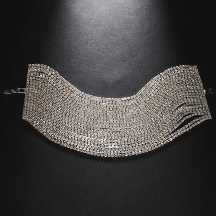 Oversized Multilayer Crystal Rhinestone Wide Cuff Bracelet Drag Queen Stage Jewelry