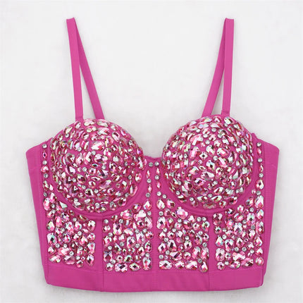 The Stardust Prism Siren – Glitter Crystal Bustier Corset Crop Top
