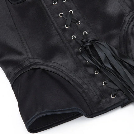Overbust Corset Bustier Top Built-In Bra Cup Lace-Up Waist Cincher