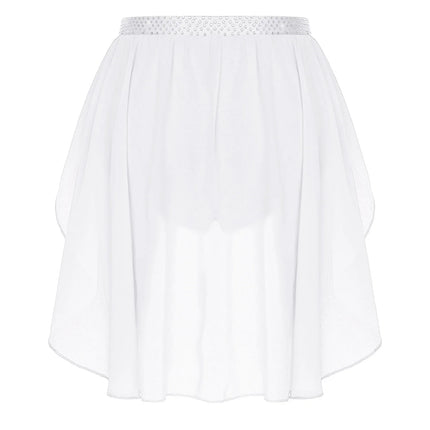 Womens Modern Lyrical Dance Skirt Performance Costume Sparkly Rhinestone Irregular Chiffon Hem Built-in Briefs Skirt Dancewear