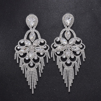 Sparkly Glass Crystal Statement Drop Earrings Stage Performance Jewelry