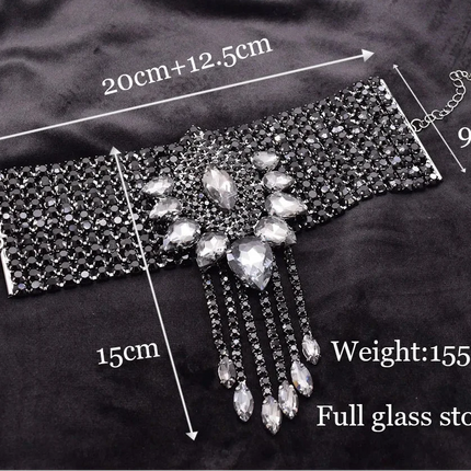 Rhinestone Shoulder Choker Necklace & Bracelet Jewelry Set