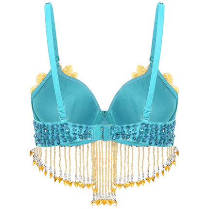 Sparkly Floral Beaded Sequin Belly Dance Bra & Tassel Performance Top