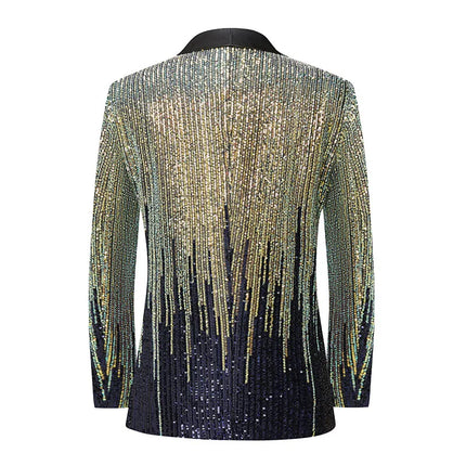 Men's Luxury Gradient Sequin Blazer Shawl Lapel Formal Stage Tuxedo Jacket
