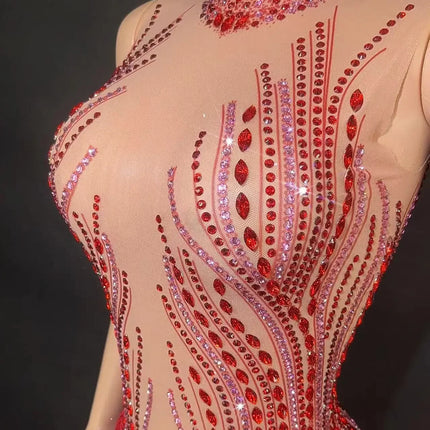 Sparkly Rhinestone, Sequin & Fringe Sleeveless Bodysuit Stage Performance Costume