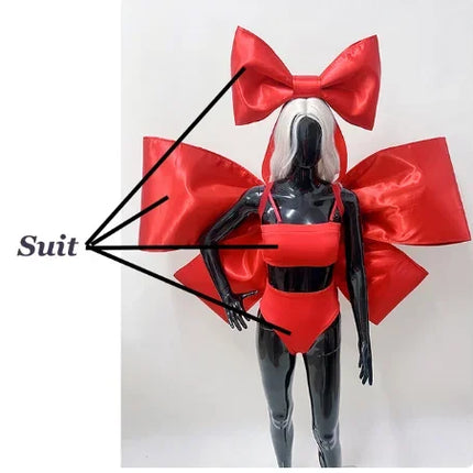 Nightclub Party Carnival Rave Outfit Bar Gogo Dancer Clothes Red Bow Tops Shorts Festival Wear Sexy Drag Queen Costume
