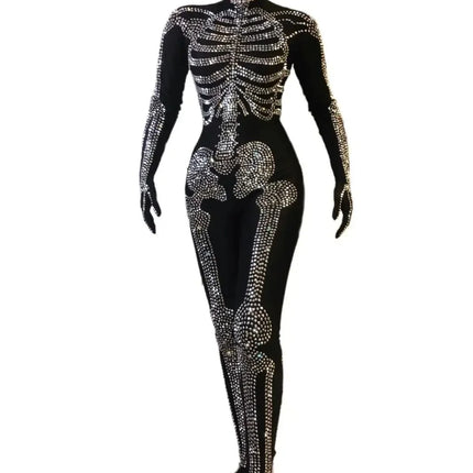 The Stardust Midnight Macabre – Rhinestone Skeleton Performance Bodysuit