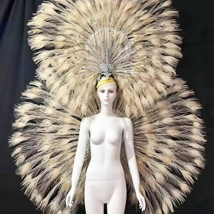 Showgirl Feather Backpiece and Rhinestone Headdress Set