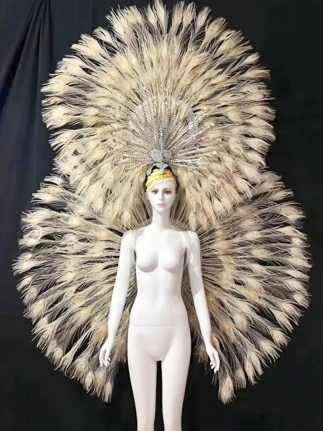 Showgirl Feather Backpiece and Rhinestone Headdress Set