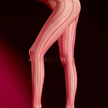 Striped Oil Glossy Sheer High-Waist Shaping Pantyhose Shiny Dance Tights