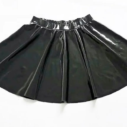 Gothic PU Leather PVC Shiny Flared Pleated Mini A-Line Skirt