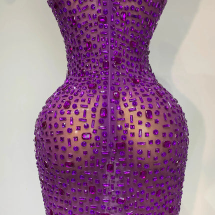 Sparkly Rhinestone Sleeveless Maxi Long Dress See-Through Sheer Mesh Stage Outfit