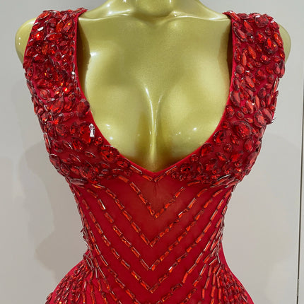 Vintage-Inspired Sparkly Rhinestone Mesh V-Neck Party Dress