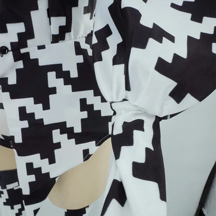 Houndstooth Geometric Print Bodysuit, Over-Knee Boots & Statement Hat 3-Piece Stage Costume Set