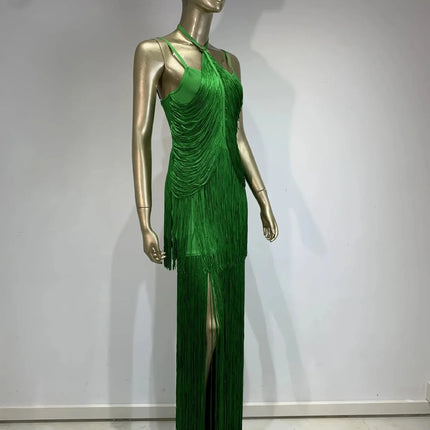 Double-Layer Fringe Bandage Ankle-Length Evening Gown & Gala Dress