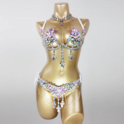 Dazzling Samba Carnival Rhinestone Bikini Set & Belly Dance Stage Costume