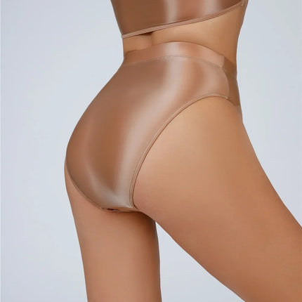 High-Waist Oil Glossy Sheer G-String Thong Satin Smooth Seamless Briefs