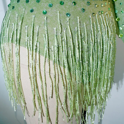 Rhinestone Tassel Mesh Performance Bodysuit