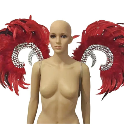 Showgirl Feather Wing Backpiece with Rhinestone Scroll Frames