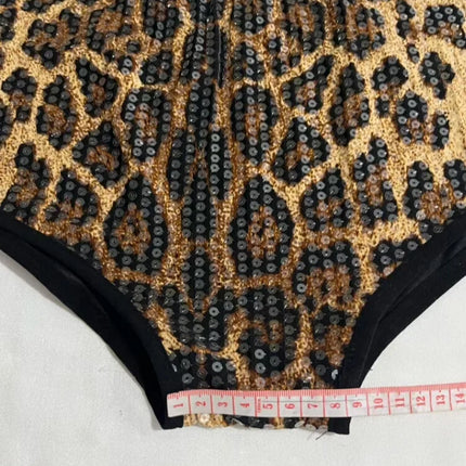 Sequined Top & High-Waist Leopard Print Shorts 2-Piece Gogo Dance Set