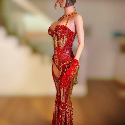 The Stardust Showstopper 4-Piece Rhinestone Ensemble – Luxury Stage Bodysuit & Jumpsuit Set